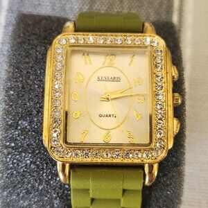 Kessaris Quartz Sparkling Rhinestone Gold Tone Watch New Battery